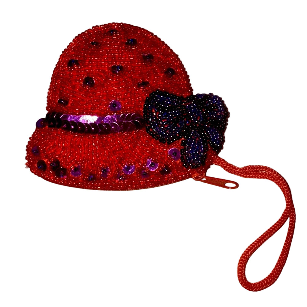 Red Hat Society Inspired Vintage Beaded Zipper Coin Purse
